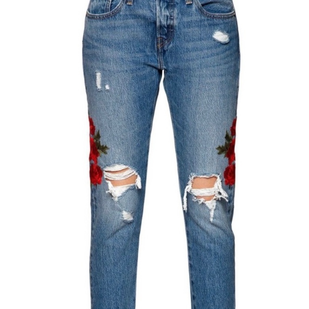 Levi’s 501 Tapered Embroidered Distressed Cropped Jeans (31x26) - Picture 2 of 7